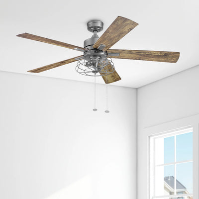 Prominence Home 52" Industrial Ceiling Fa, LED Light Pull Chain Marshall, Pewter - VMInnovations