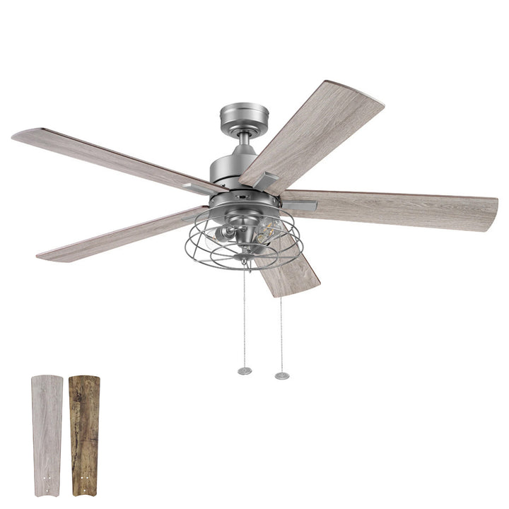 Prominence Home 52" Industrial Ceiling Fa, LED Light Pull Chain Marshall, Pewter