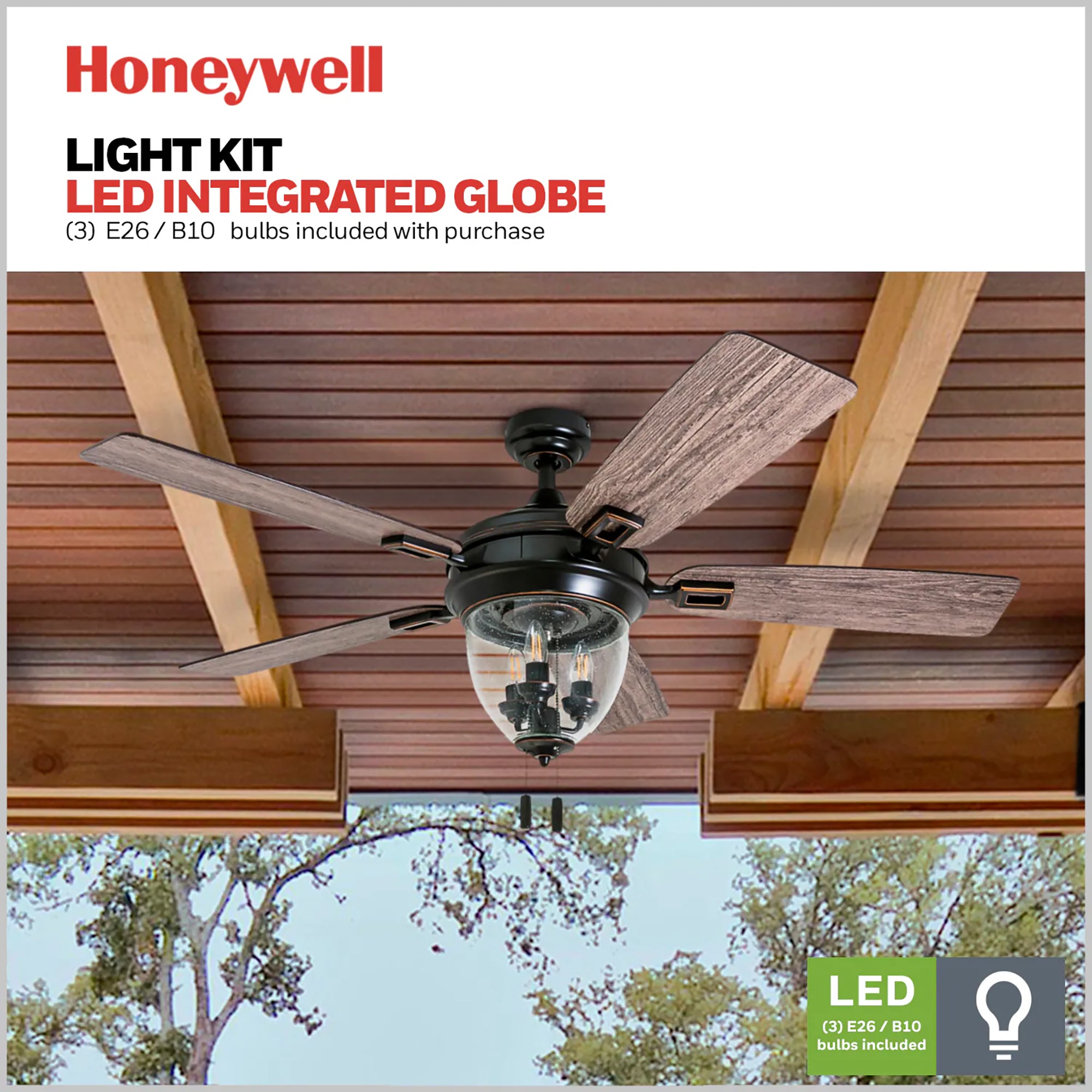 Honeywell Ceiling Fan, Quite Motor & Pull Chain Control, 52", Bronze (Open Box)