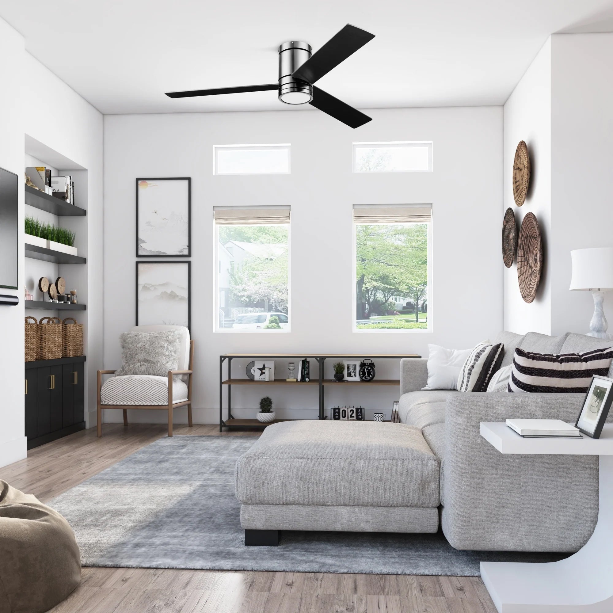Prominence Home 52" Ceiling Fan, LED Light, Remote, Flush Mount, Espy, Gun Metal - VMInnovations