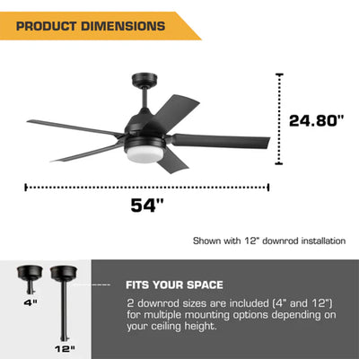 Mule 54 In Outdoor Ceiling Fan with Light, Remote Control & 5 Blades (Open Box)