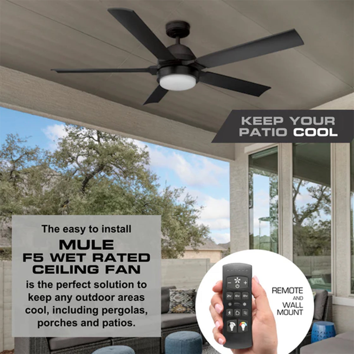 Mule 54 In Outdoor Ceiling Fan with Light, Remote Control & 5 Blades (Open Box)
