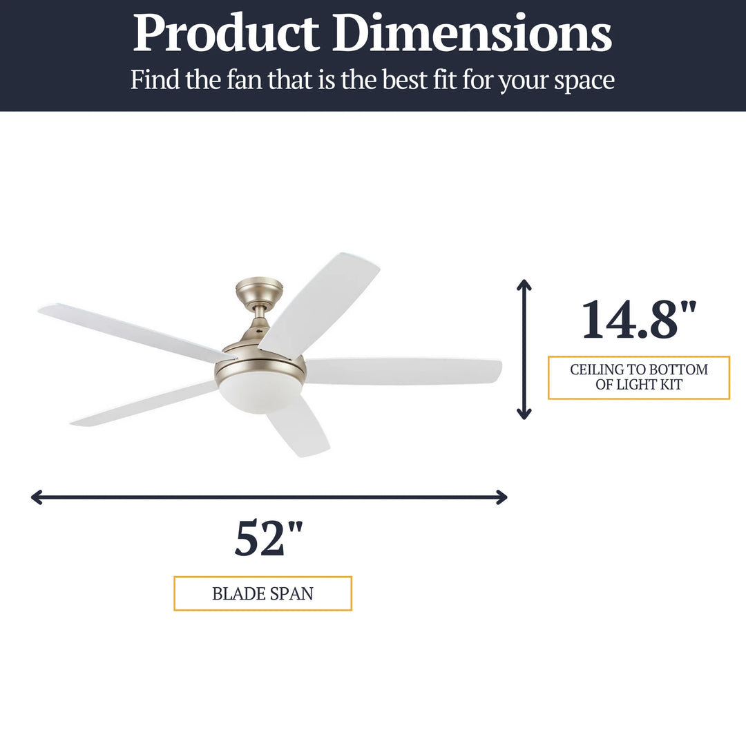Prominence Home 52" Modern Ceiling Fan, Light, Remote Control, Gold (Open Box)