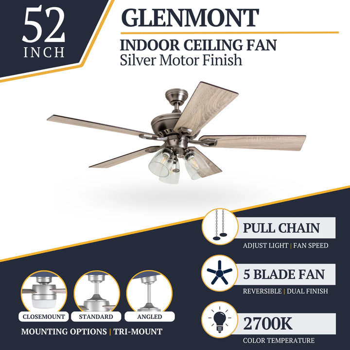 Prominence Home 52" Farmhouse LED Ceiling Fan w/Light, Antique Pewter (Open Box)