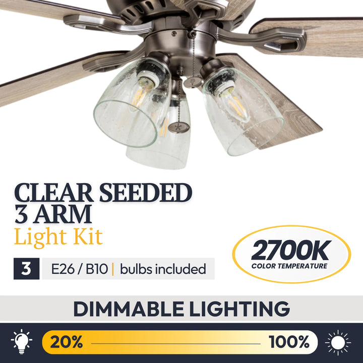 Prominence Home 52 Inch Farmhouse LED Ceiling Fan with Light, Antique Pewter