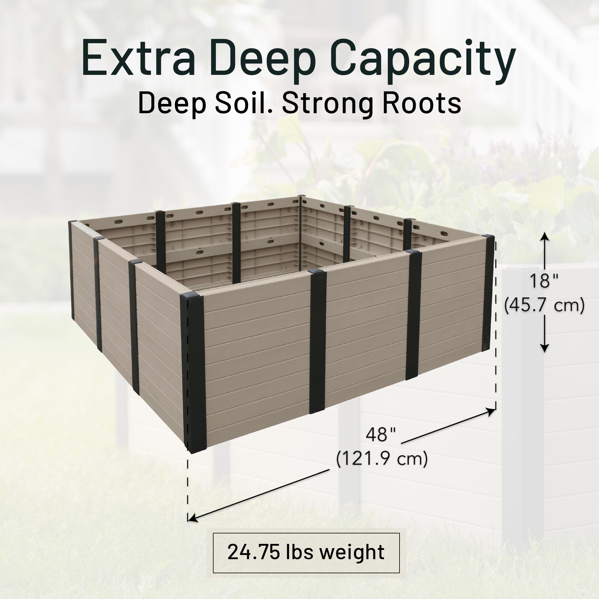 Tierra Verde 48-Inch x 48-Inch Raised Garden Bed for Patios or Decks, Khaki - VMInnovations
