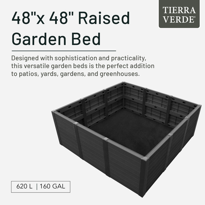 Tierra Verde 48-Inch x 48-Inch Raised Garden Bed for Patios or Decks, Black - VMInnovations