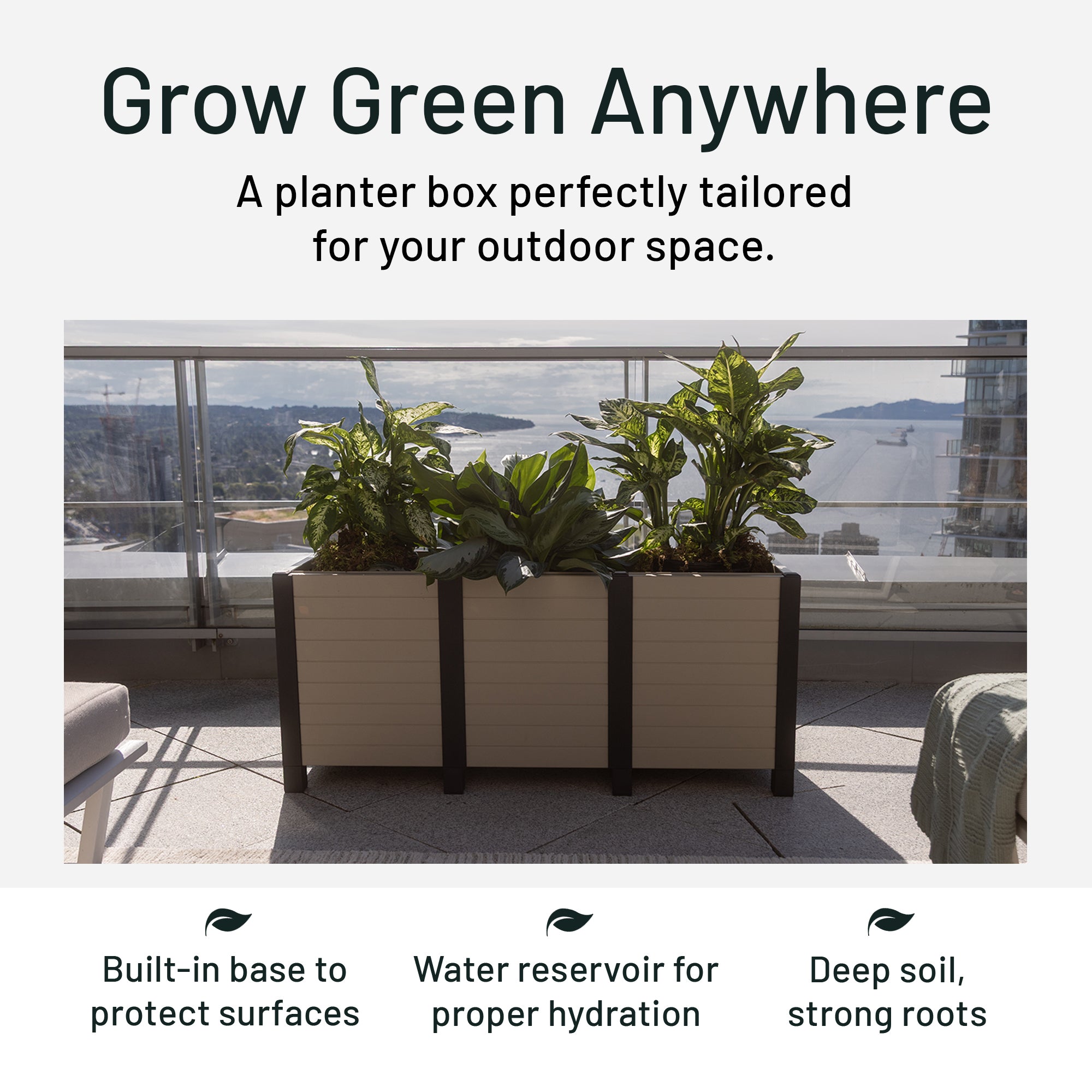 Tierra Verde 17"x48" Raised Garden Trough Box for Patio or Deck (Open Box) - VMInnovations