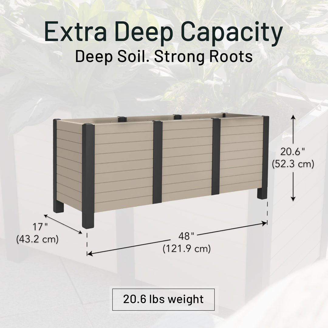 Tierra Verde 17-Inch x 48-Inch Raised Garden Trough Box for Patio or Deck, Khaki