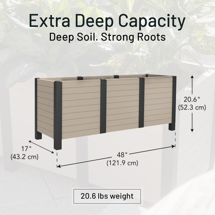 Tierra Verde 17-Inch x 48-Inch Raised Garden Trough Box for Patio or Deck, Khaki