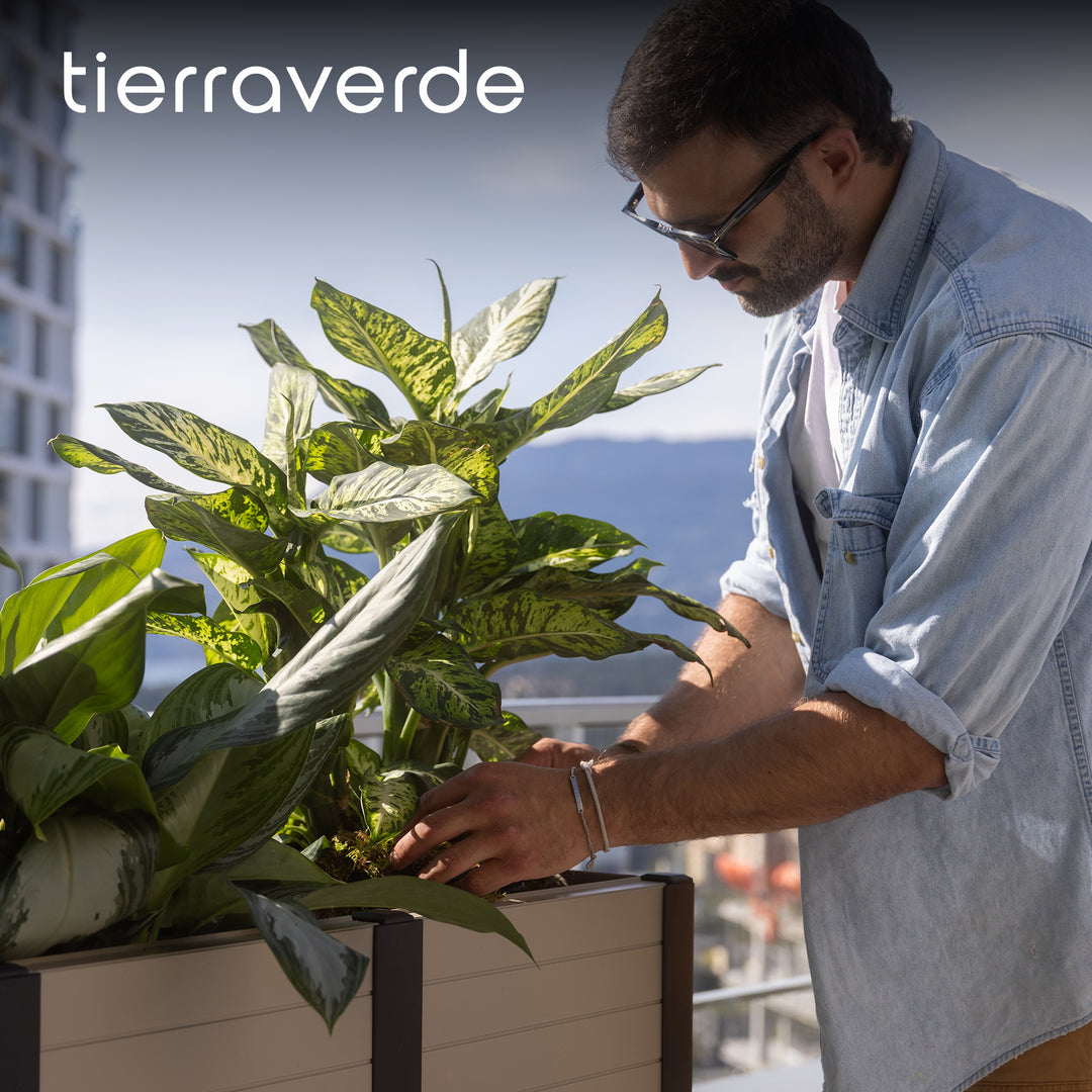 Tierra Verde 17-Inch x 48-Inch Raised Garden Trough Box for Patio or Deck, Khaki