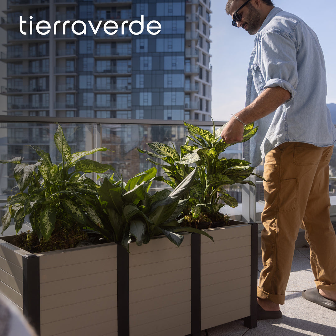 Tierra Verde 17-Inch x 48-Inch Raised Garden Trough Box for Patio or Deck, Khaki