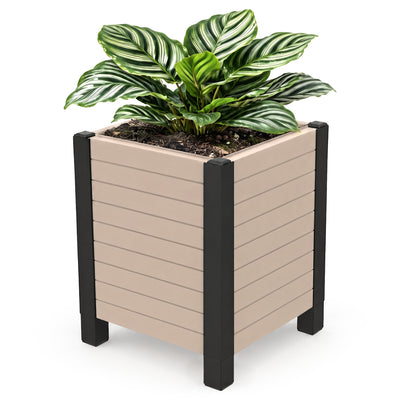 Tierra Verde 17-Inch x 17-Inch Flora Cube Planter Box for Patios or Decks, Khaki