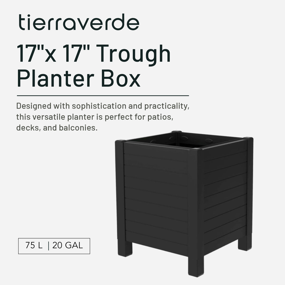 Tierra Verde 17-Inch x 17-Inch Flora Cube Planter Box for Patios or Decks, Black