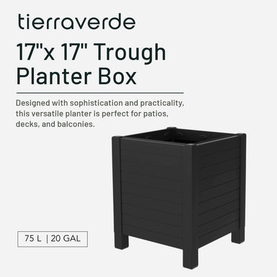 Tierra Verde 17-Inch x 17-Inch Flora Cube Planter Box for Patios or Decks, Black - VMInnovations
