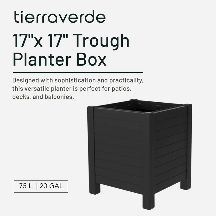 Tierra Verde 17-Inch x 17-Inch Flora Cube Planter Box for Patios or Decks, Black