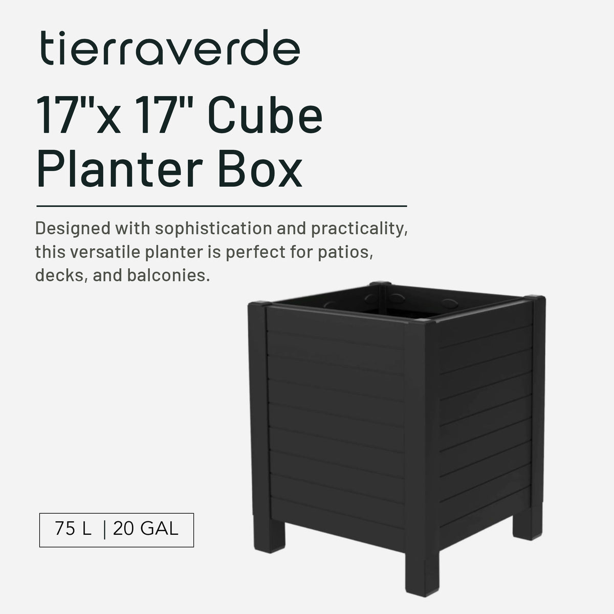 Tierra Verde 17-Inch x 17-Inch Flora Cube Planter Box for Patios/Decks(Open Box)