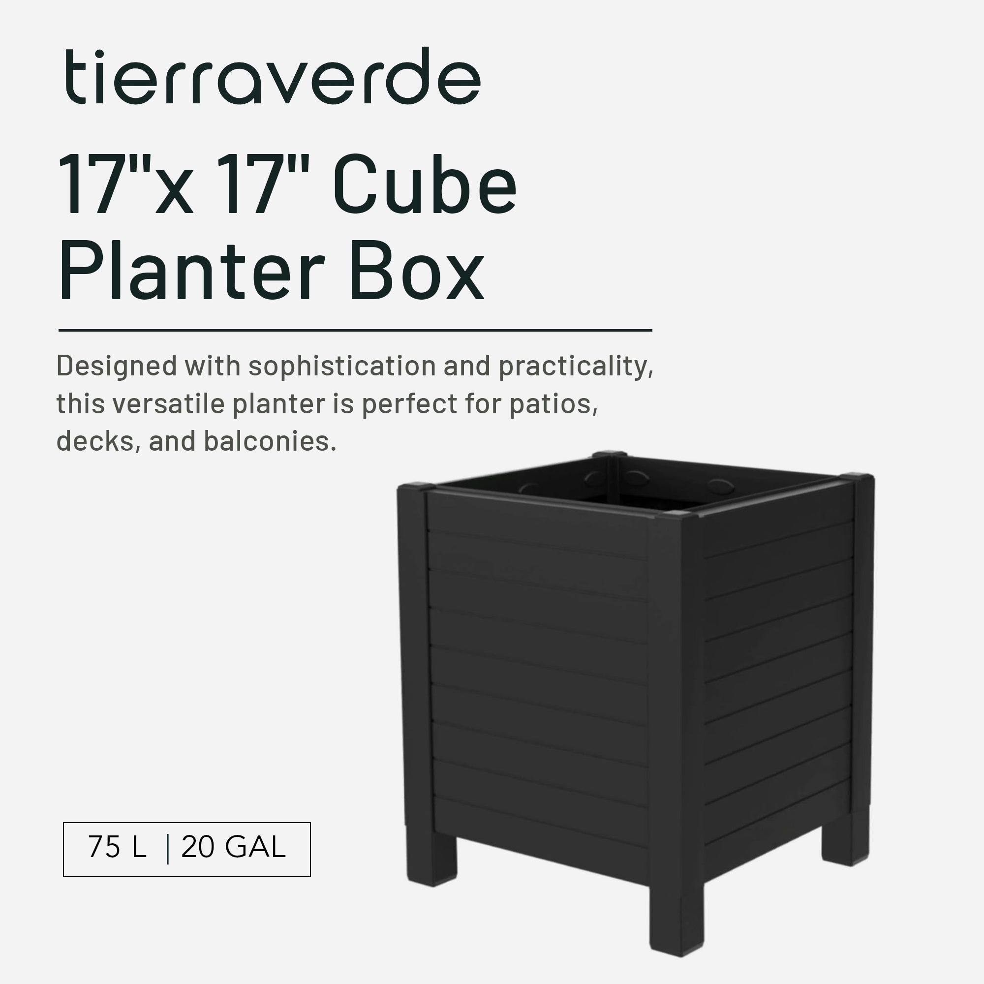 Tierra Verde 17-Inch x 17-Inch Flora Cube Planter Box for Patios/Decks(Open Box)