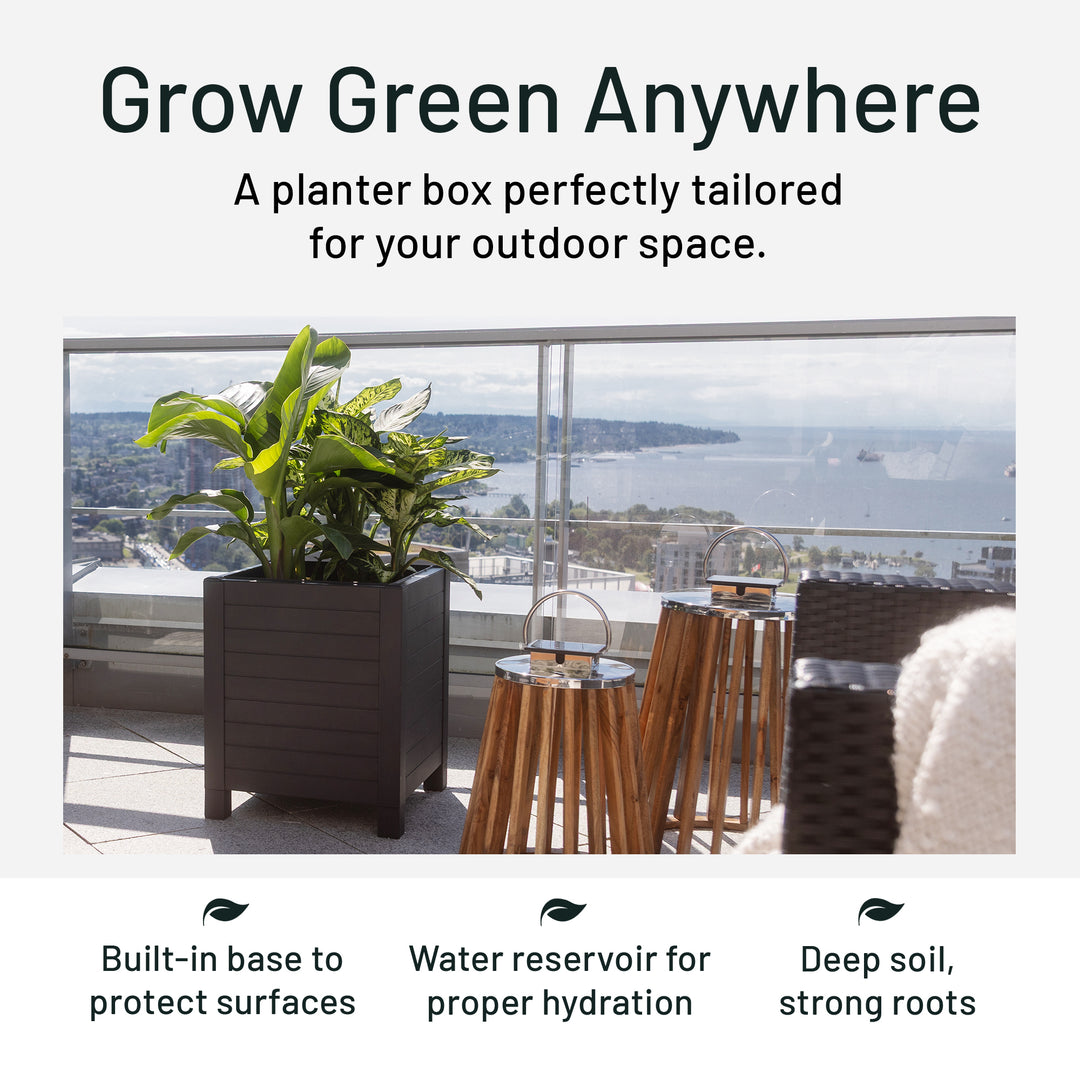 Tierra Verde 17-Inch x 17-Inch Flora Cube Planter Box for Patios or Decks, Black