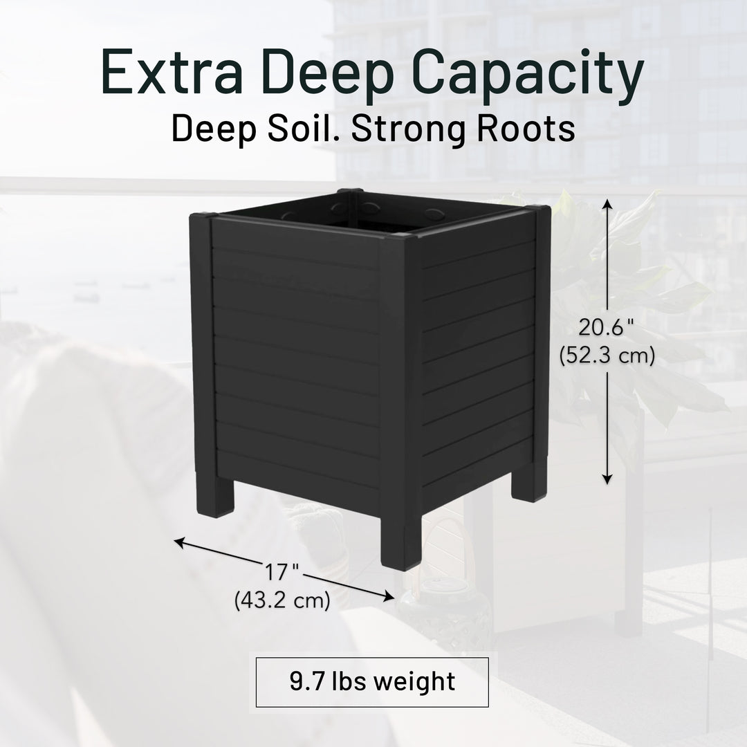 Tierra Verde 17-Inch x 17-Inch Flora Cube Planter Box for Patios or Decks, Black