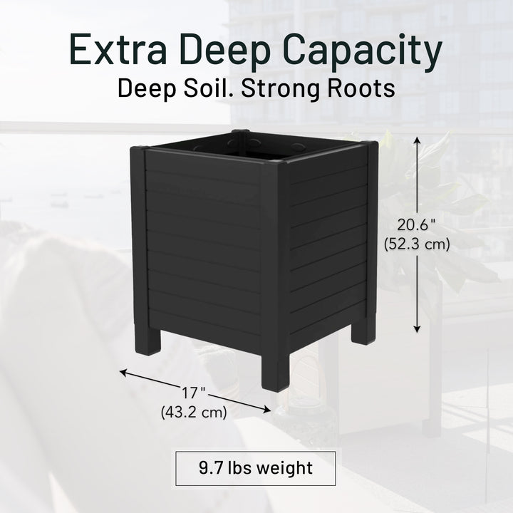 Tierra Verde 17-Inch x 17-Inch Flora Cube Planter Box for Patios or Decks, Black