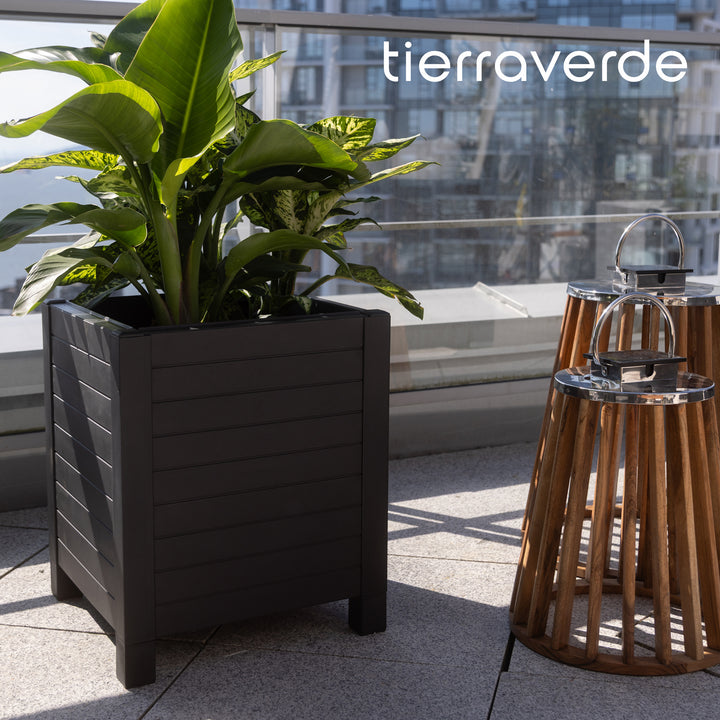 Tierra Verde 17-Inch x 17-Inch Flora Cube Planter Box for Patios or Decks, Black