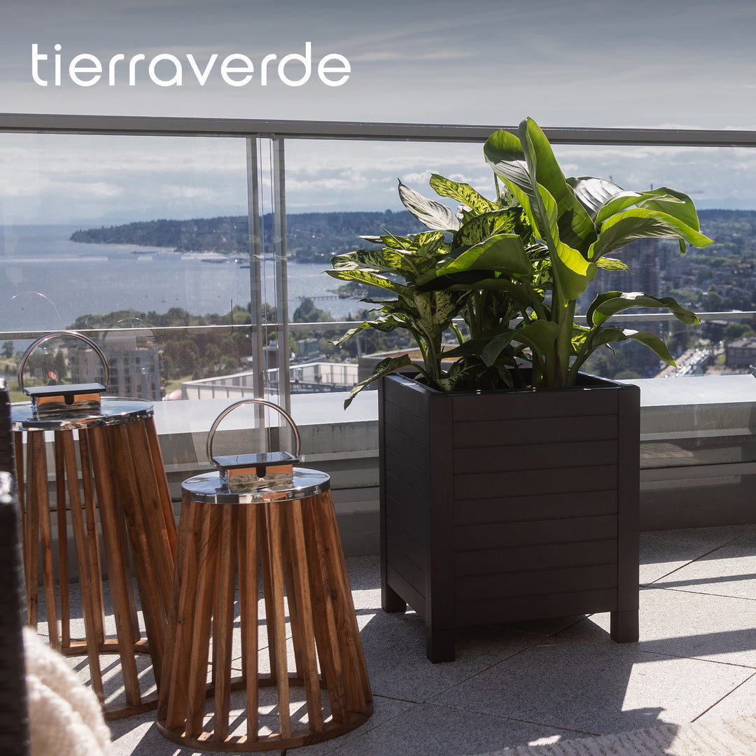 Tierra Verde 17-Inch x 17-Inch Flora Cube Planter Box for Patios or Decks, Black