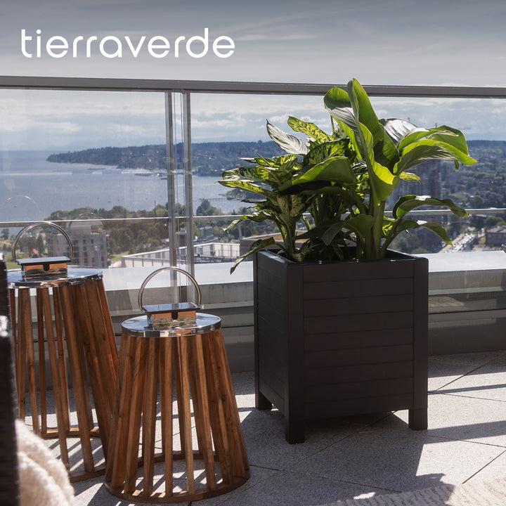 Tierra Verde 17-Inch x 17-Inch Flora Cube Planter Box for Patios or Decks, Black