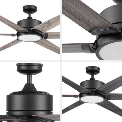 Honeywell Talbert Ceiling Fan, Color Changing LED and Remote, 62", Matte Black - VMInnovations