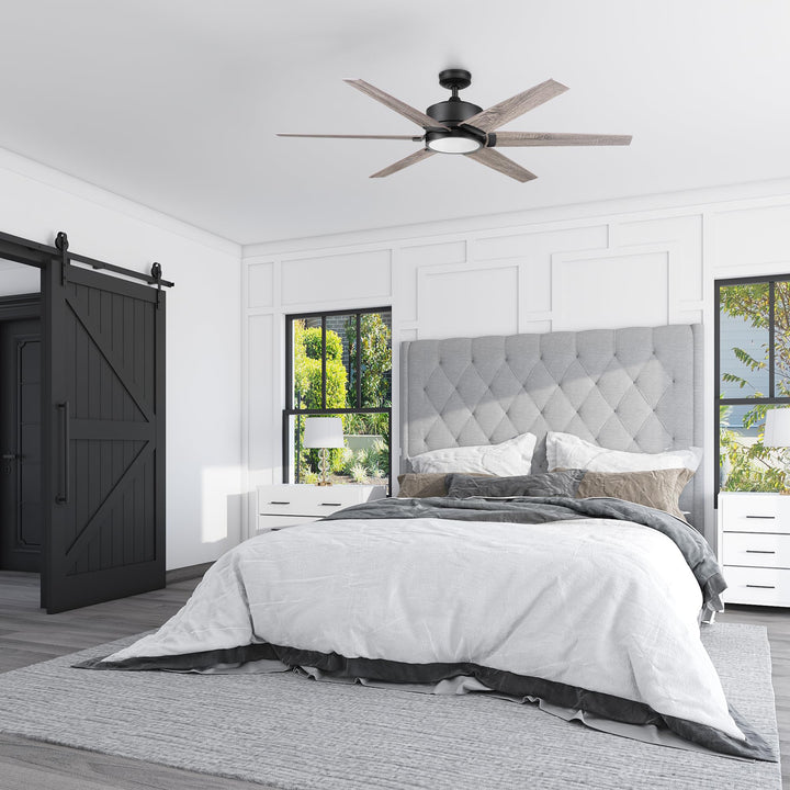 Honeywell Talbert Ceiling Fan, Color Changing LED and Remote, 62", Matte Black