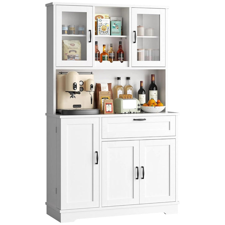 Vongrasig Kitchen Pantry Cabinet w/Hutch, Drawer & Shelves, White(For Parts)
