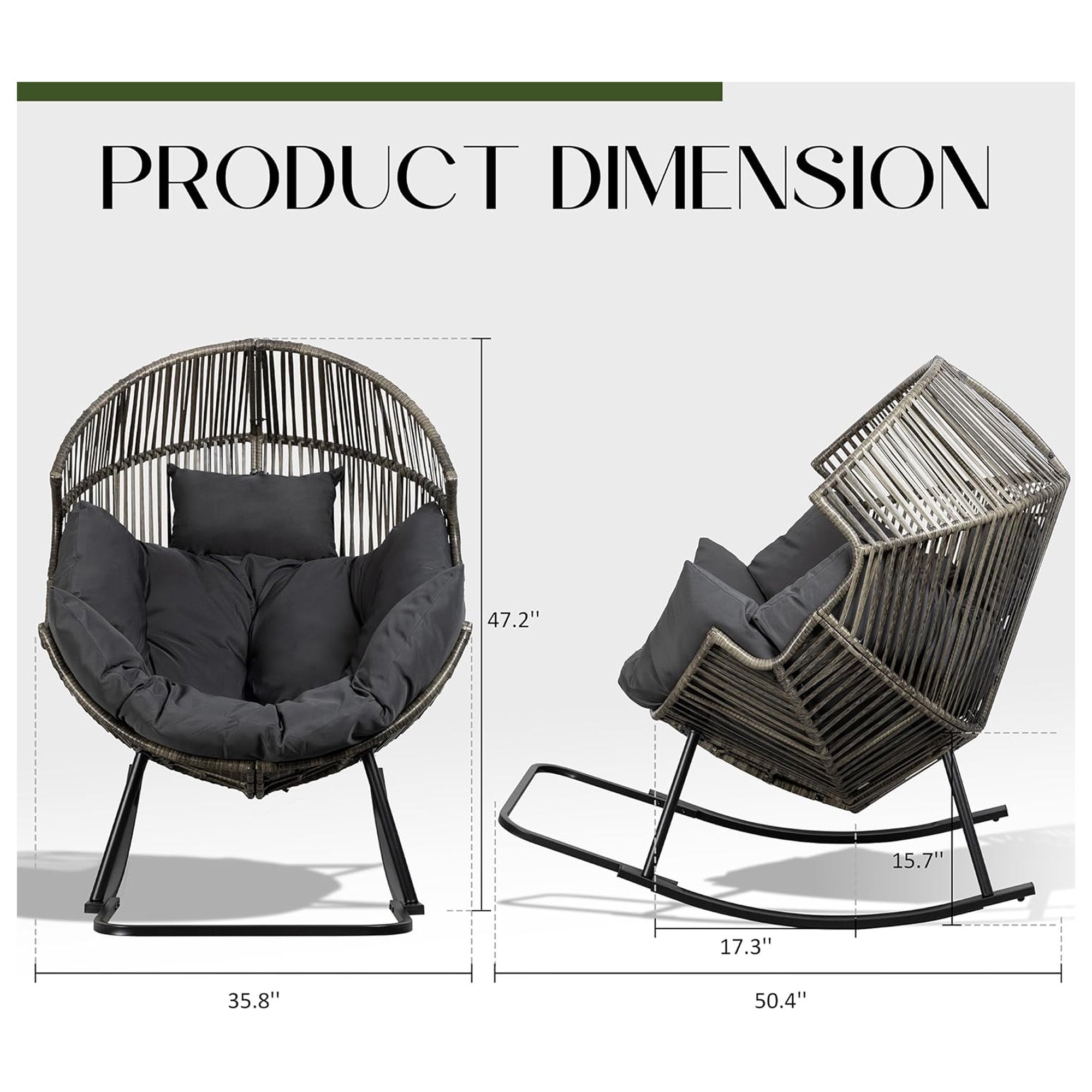 JAMFLY Egg Chair Outdoor Rocking Chair, Wicker Oversized Lounger (For Parts) - VMInnovations