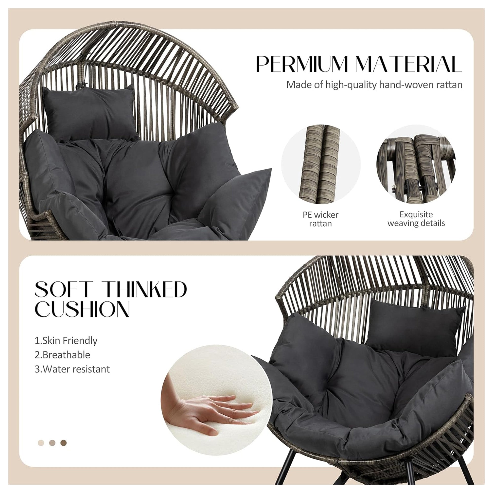 JAMFLY Egg Chair Outdoor Rocking Chair, Wicker Oversized Lounger (For Parts) - VMInnovations