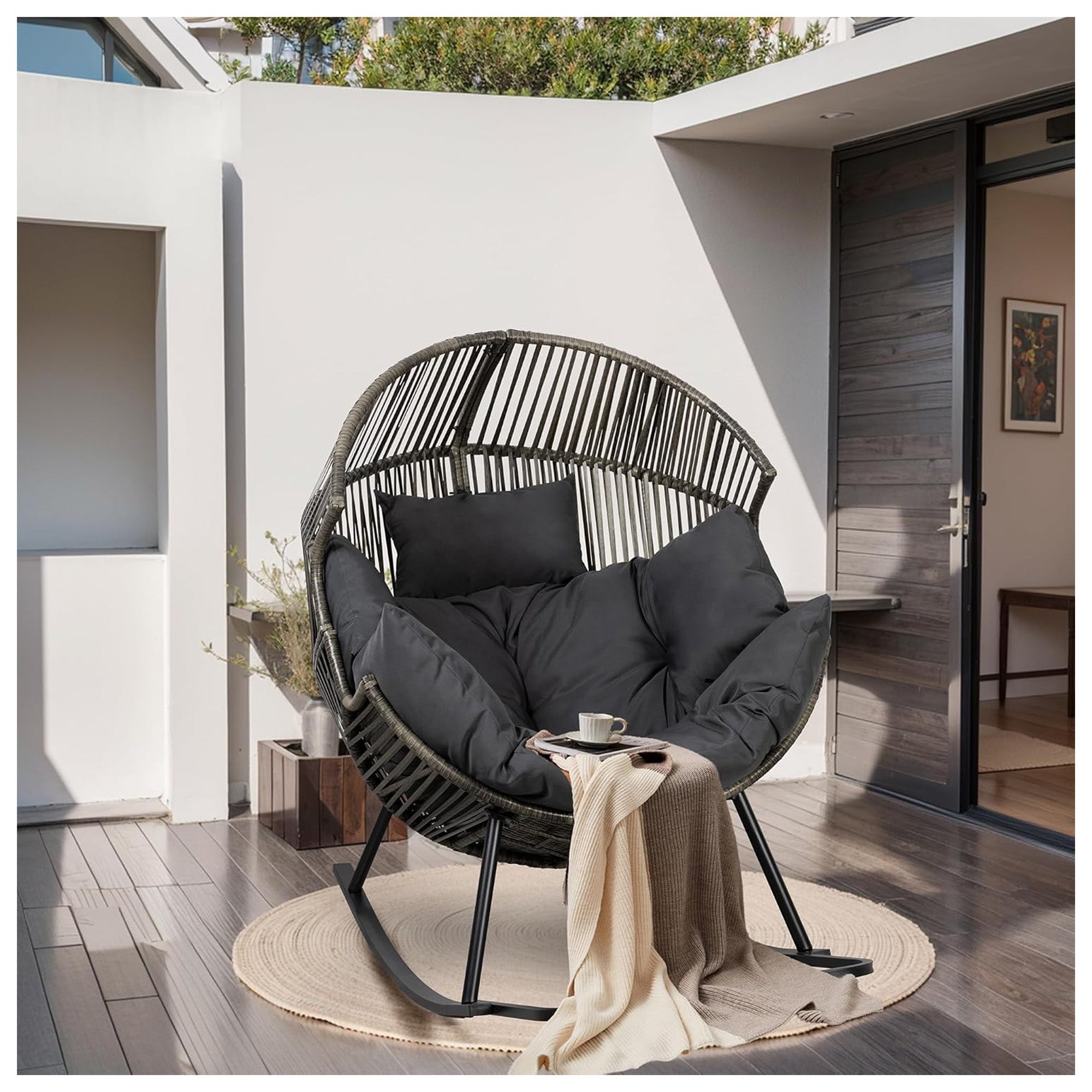 JAMFLY Egg Chair Outdoor Rocking Chair, Wicker Oversized Lounger (For Parts) - VMInnovations