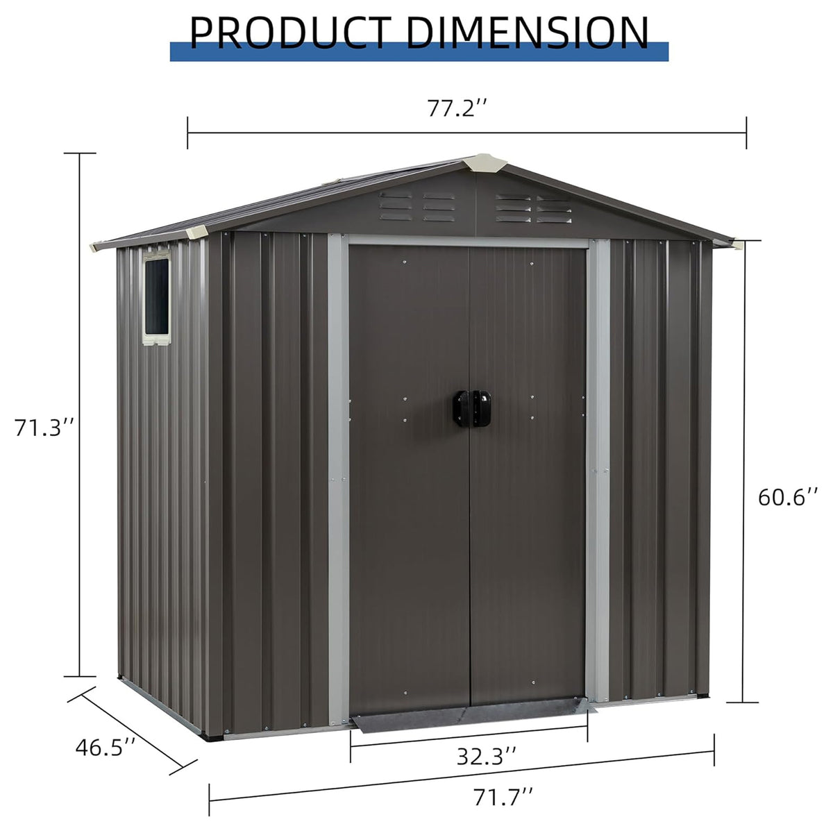 JYQAQA 6x4 FT Outdoor Storage Shed, Tool Shed w/Lockable Door, Gray(For Parts)