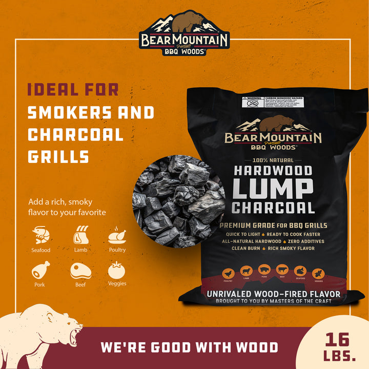 Bear Mountain BBQ Hardwood Lump Charcoal, Premium Grade for BBQ Grills, 8.8 Lbs - VMInnovations