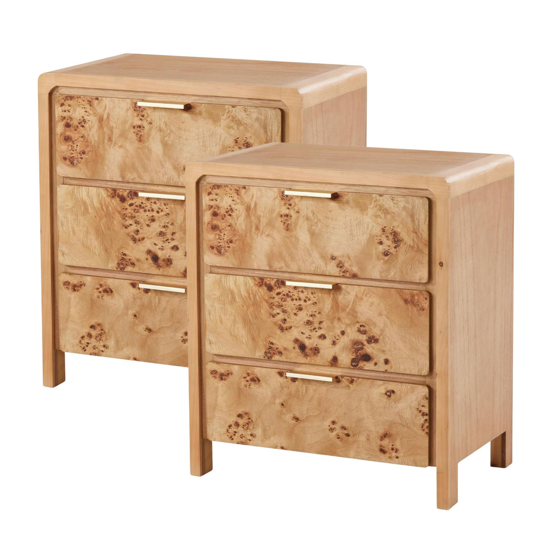 COZAYH Farmhouse 3 Drawer Home Bedroom Nightstand w/ Burl Wood Finish, Set of 2