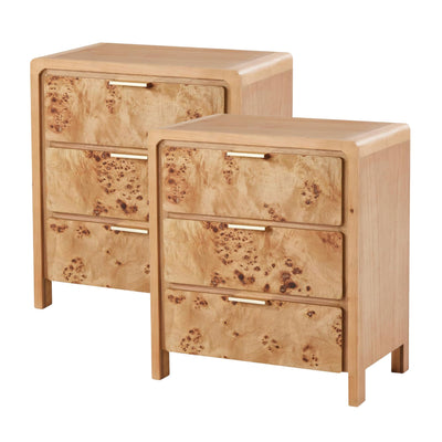 COZAYH Farmhouse 3 Drawer Home Bedroom Nightstand w/ Burl Wood Finish, Set of 2