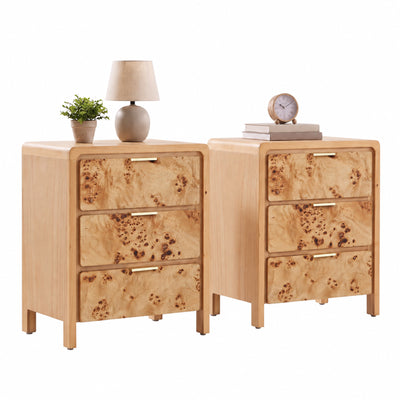 COZAYH Farmhouse 3 Drawer Home Bedroom Nightstand w/ Burl Wood Finish, Set of 2