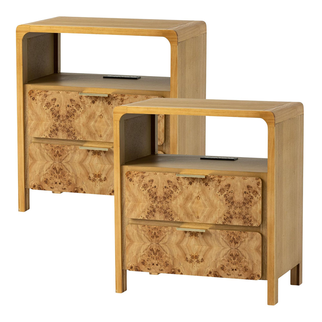 COZAYH Farmhouse 2 Drawer Bed Nightstand with Charging Station, Wood, Set of 2