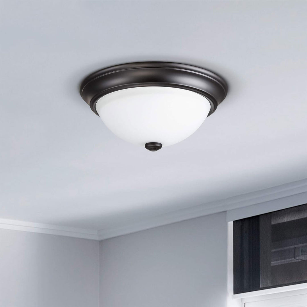 Portage Bay 11 Inch Flush Mount Ceiling Fixture Alabaster Glass Lighting, Bronze - VMInnovations