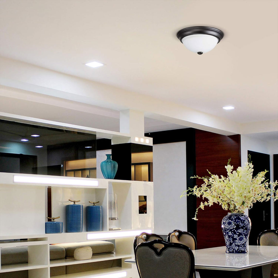 Portage Bay 11 Inch Flush Mount Ceiling Fixture Alabaster Glass Lighting, Bronze - VMInnovations