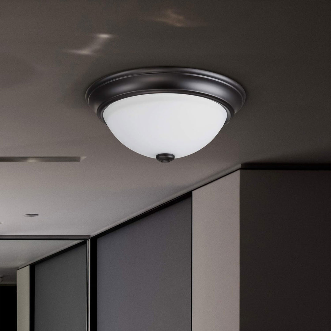 Portage Bay 11 Inch Flush Mount Ceiling Fixture Alabaster Glass Lighting, Bronze - VMInnovations
