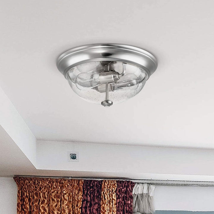 Prominence Home 13” Flush Mount Seeded Ceiling Light, Madalyn, 51382-31, Nickel