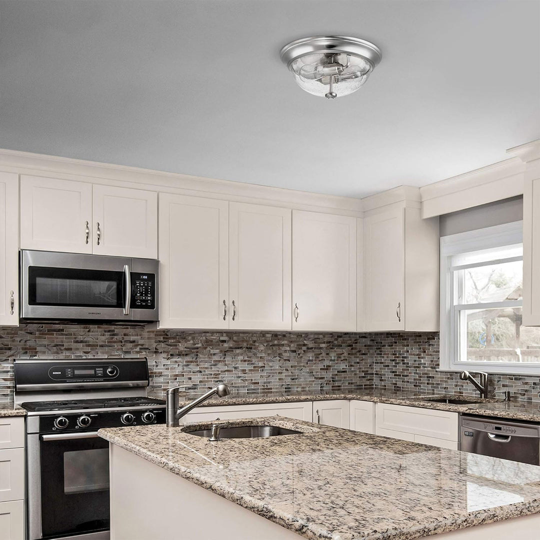 Prominence Home 2 Pack 13” Flush Mount Seeded Ceiling Light, Madalyn, Nickel