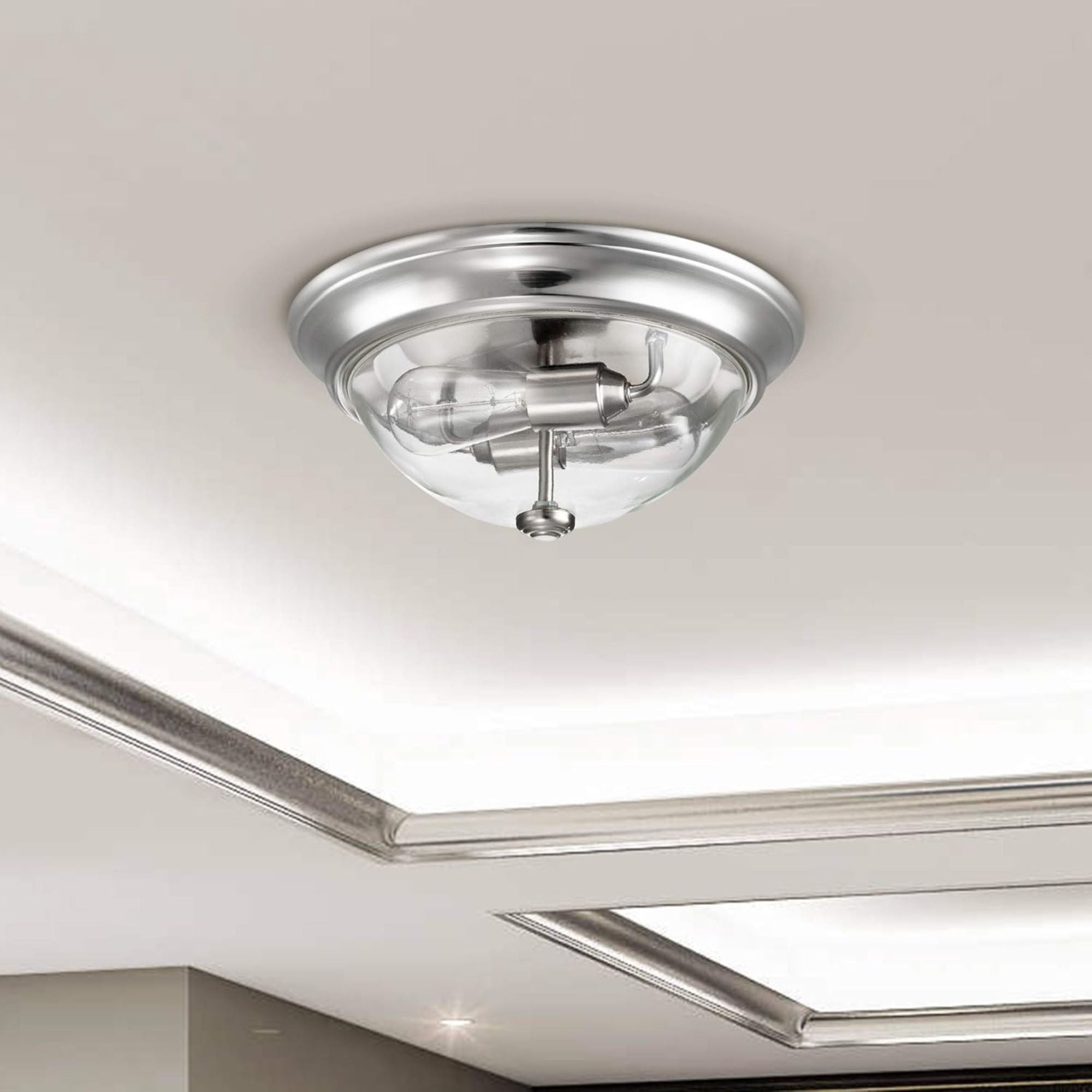Prominence Home 4 Pack 13” Flush Mount Indoor Ceiling Light, Madalyn, Nickel