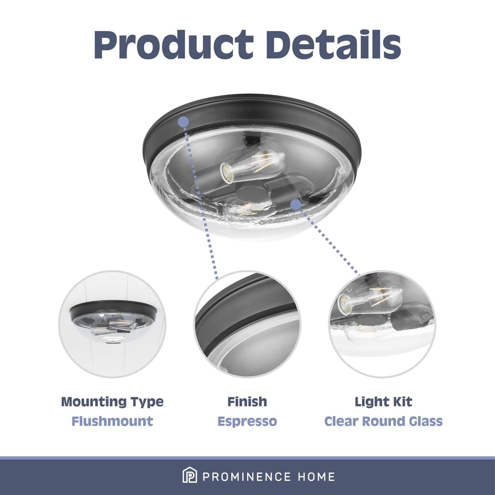 Prominence Home Madalyn 13" Flush Mount Ceiling Light, Clear Round Glass, Bronze - VMInnovations