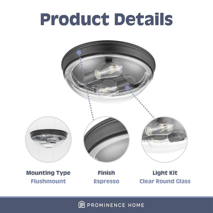 Prominence Home 13" Flush Mount Ceiling Light, Clear Glass, Bronze (Open Box)