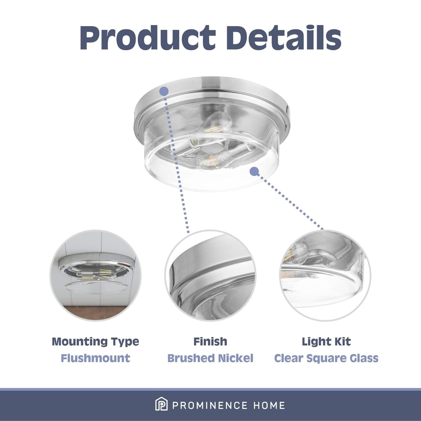 Prominence Home Madalyn 13" Ceiling Light, Clear Drum Glass, Brushed Nickel - VMInnovations