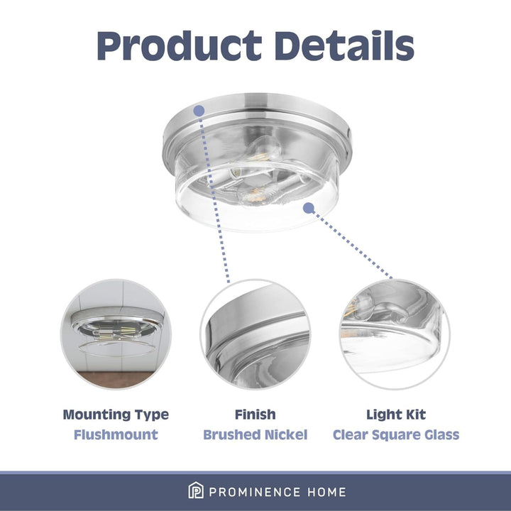Prominence Home Madalyn 13" Ceiling Light, Clear Drum Glass, Brushed Nickel